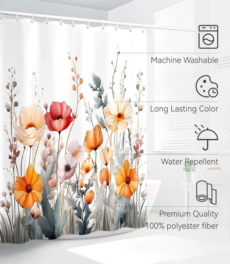 Stanoha Shower Curtain for Bathroom Stall Modern Cute Aesthetic Washable Decorative Girly Waterproof Unique Wildflower Elegant Girls Chic Print Design Teen Women Cortinas de Baño Bathtub 72 x72 Inch - Image 3